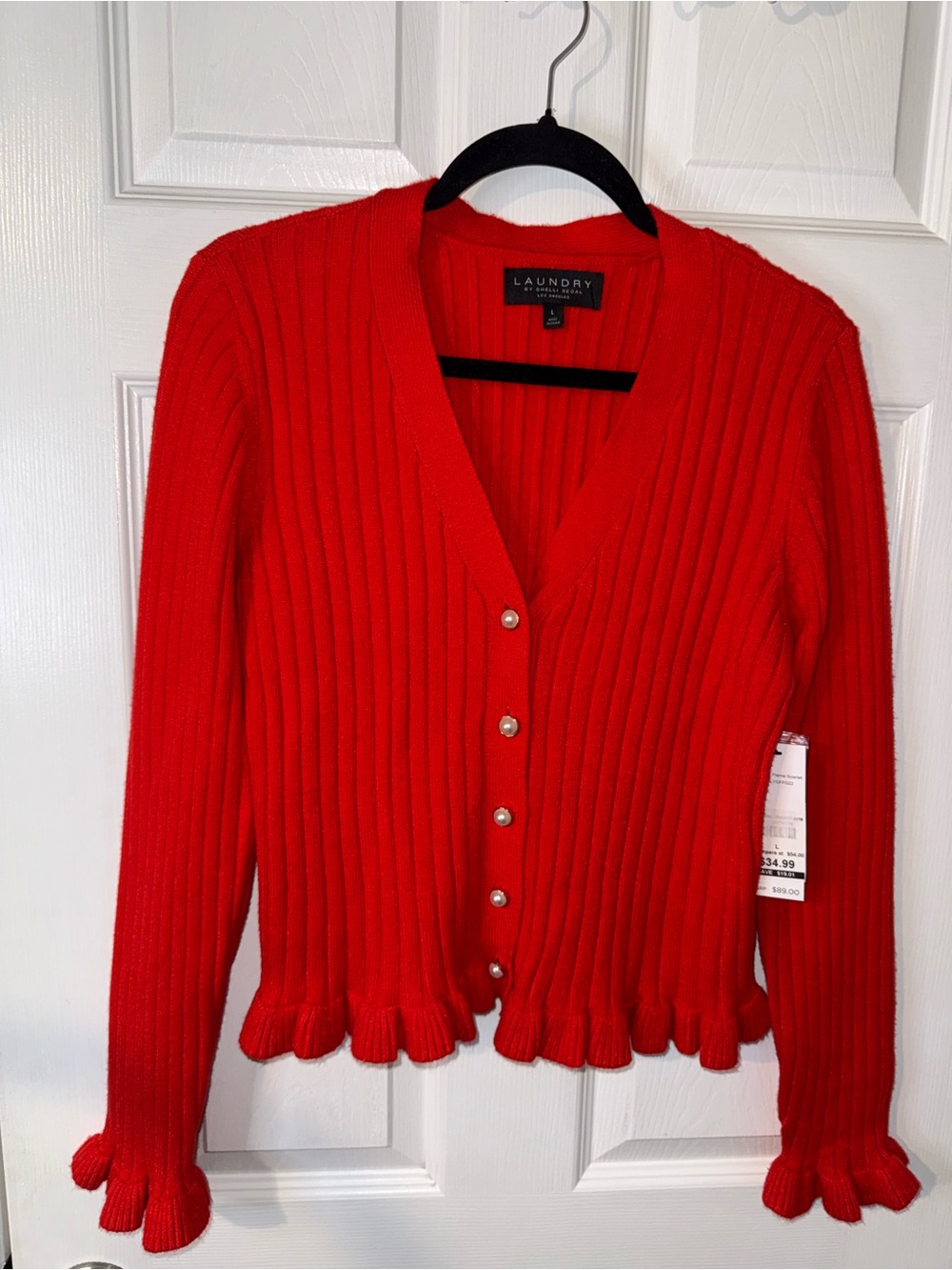 Laundry Women’s Red Button Down Cardigan Sweater Size L Long Sleeve V-Neck NWT